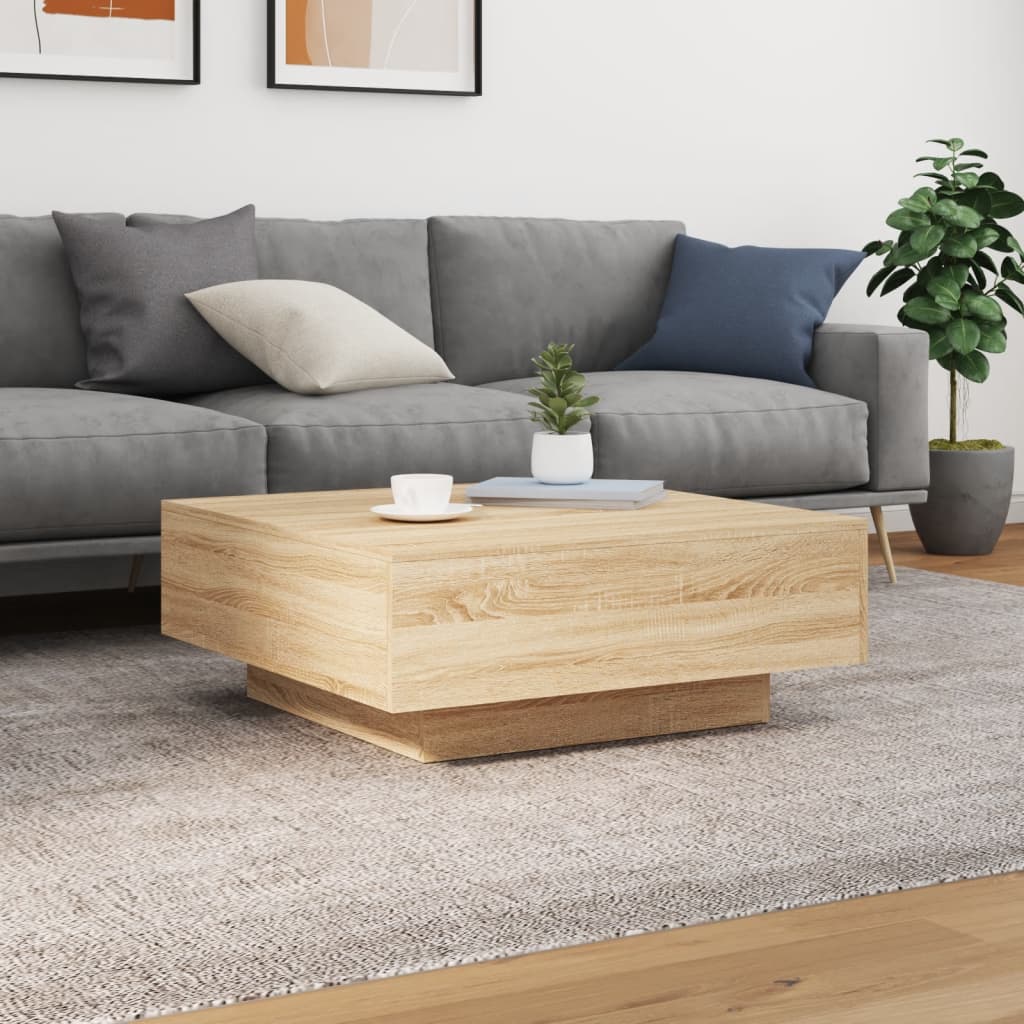 vidaXL Măsuță de cafea cu lumini LED, stejar sonoma, 80x80x31 cm vidaXL Măsuță de cafea cu lumini LED, stejar sonoma, 80x80x31 cm