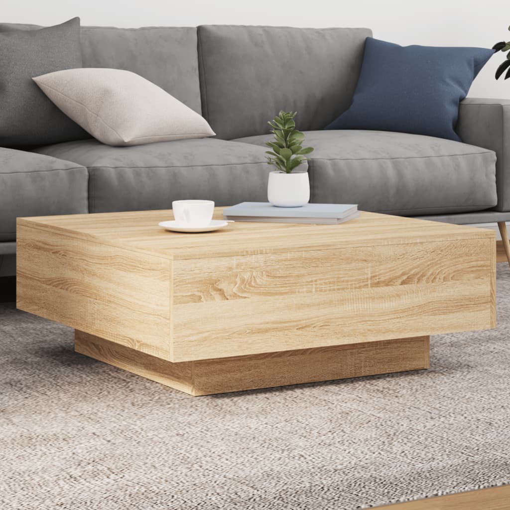 vidaXL Măsuță de cafea cu lumini LED, stejar sonoma, 80x80x31 cm vidaXL Măsuță de cafea cu lumini LED, stejar sonoma, 80x80x31 cm