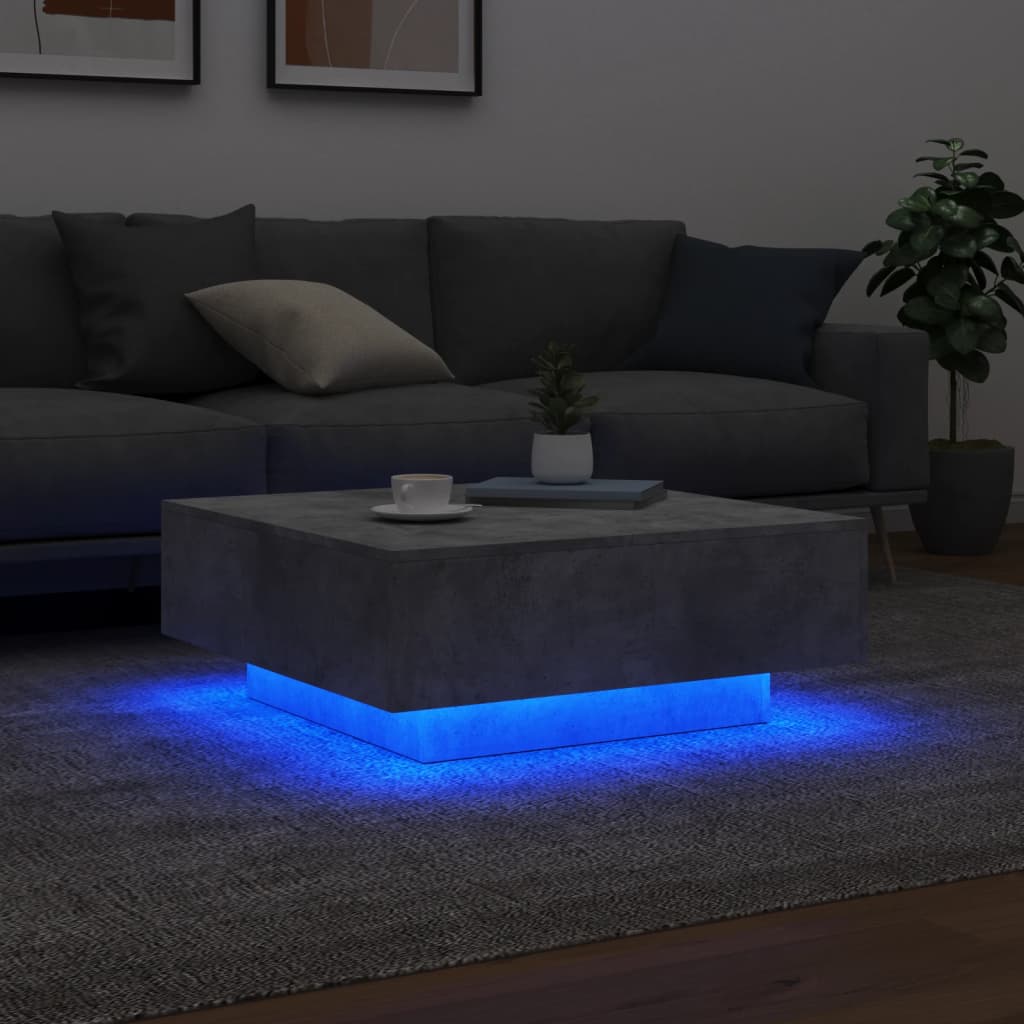 vidaXL Măsuță de cafea cu lumini LED, gri beton, 80x80x31 cm