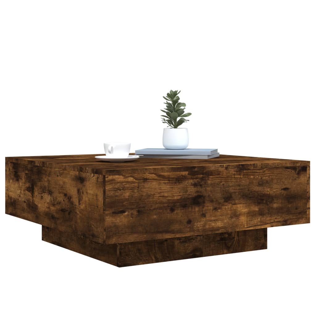 vidaXL Măsuță de cafea cu lumini LED, stejar fumuriu, 80x80x31 cm vidaXL Măsuță de cafea cu lumini LED, stejar fumuriu, 80x80x31 cm