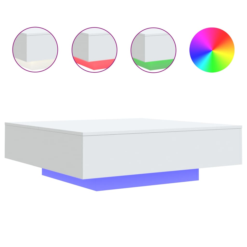 vidaXL Măsuță de cafea cu lumini LED, alb, 100x100x31 cm vidaXL Măsuță de cafea cu lumini LED, alb, 100x100x31 cm