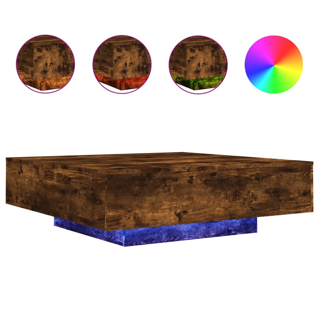 vidaXL Măsuță de cafea cu lumini LED, stejar fumuriu, 100x100x31 cm vidaXL Măsuță de cafea cu lumini LED, stejar fumuriu, 100x100x31 cm