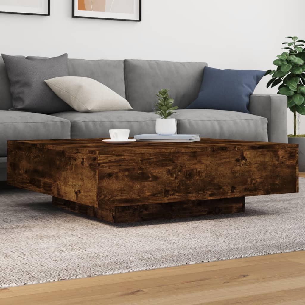 vidaXL Măsuță de cafea cu lumini LED, stejar fumuriu, 100x100x31 cm vidaXL Măsuță de cafea cu lumini LED, stejar fumuriu, 100x100x31 cm