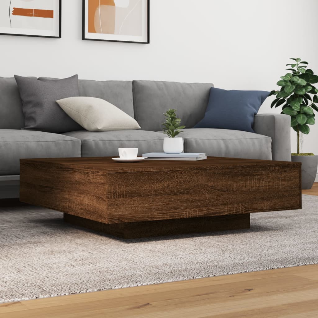 vidaXL Măsuță de cafea cu lumini LED, stejar maro, 100x100x31 cm vidaXL Măsuță de cafea cu lumini LED, stejar maro, 100x100x31 cm