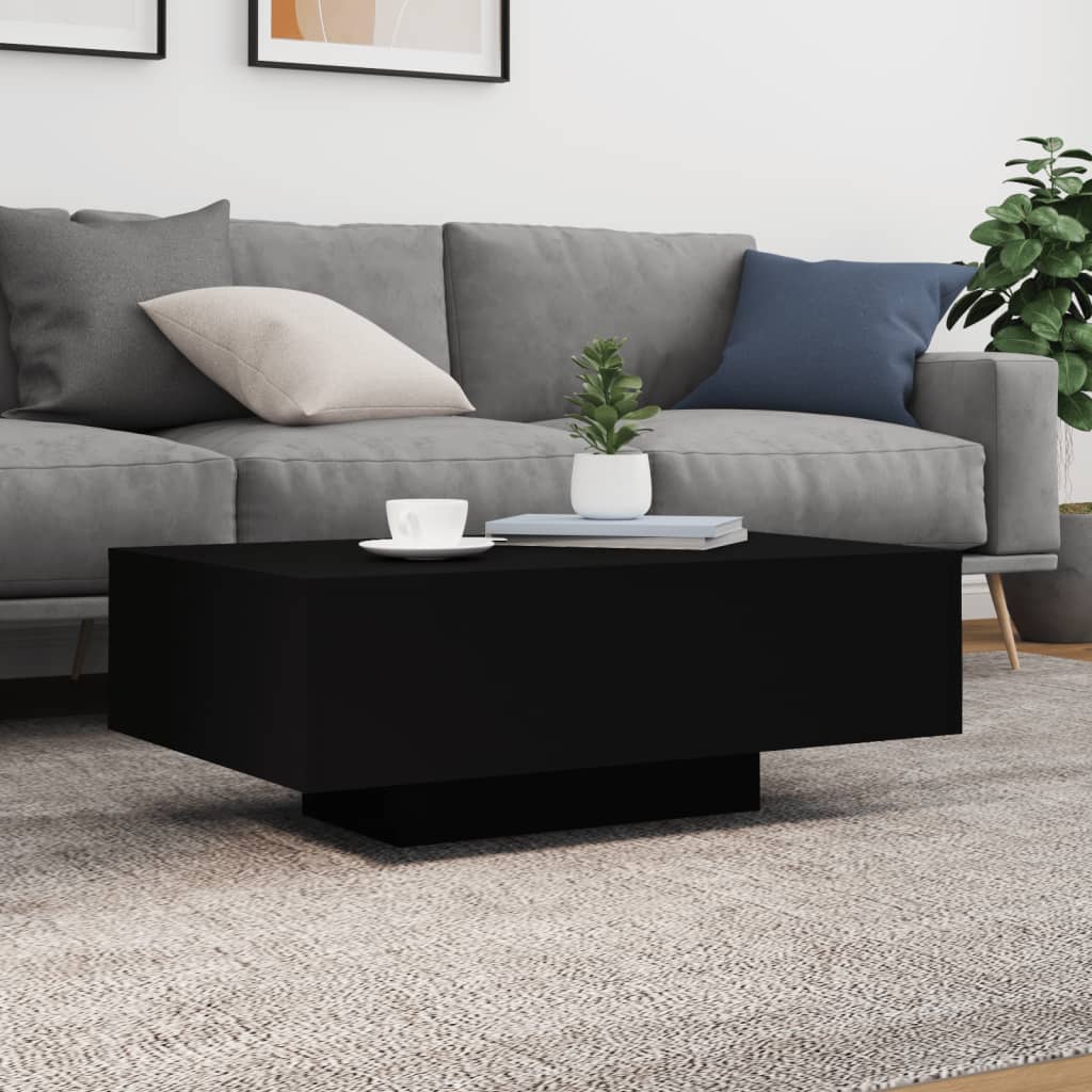 vidaXL Măsuță de cafea cu lumini LED, negru, 85x55x31 cm