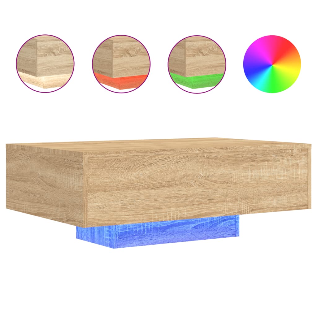 vidaXL Măsuță de cafea cu lumini LED, stejar sonoma, 85x55x31 cm vidaXL Măsuță de cafea cu lumini LED, stejar sonoma, 85x55x31 cm