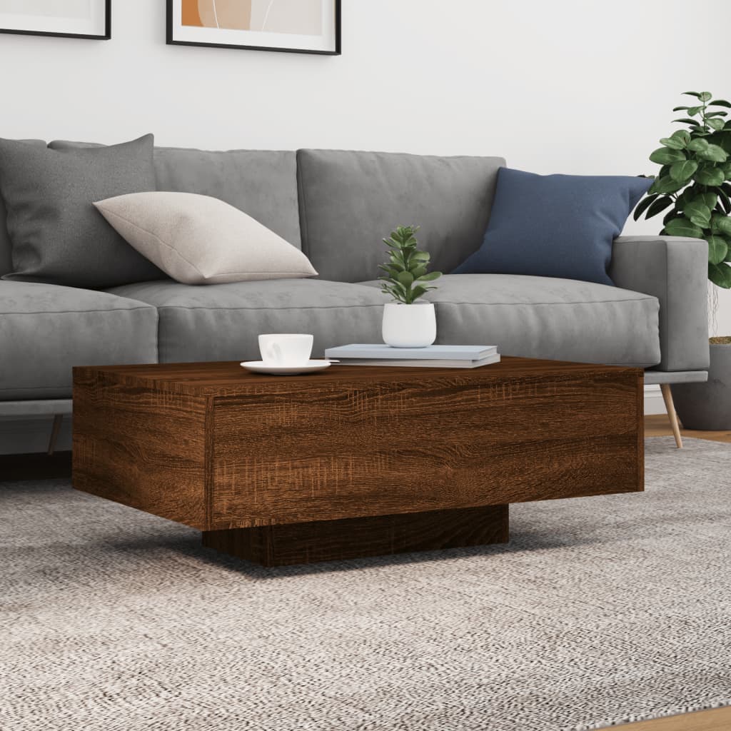 vidaXL Măsuță de cafea cu lumini LED, stejar maro, 85x55x31 cm