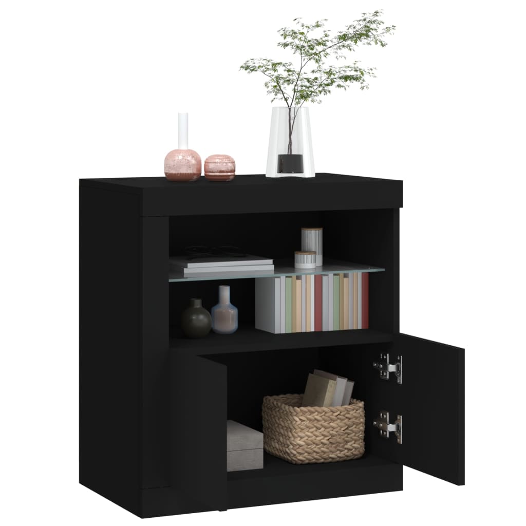 vidaXL Servantă cu lumini LED, negru, 60,5x37x67 cm vidaXL Servantă cu lumini LED, negru, 60,5x37x67 cm