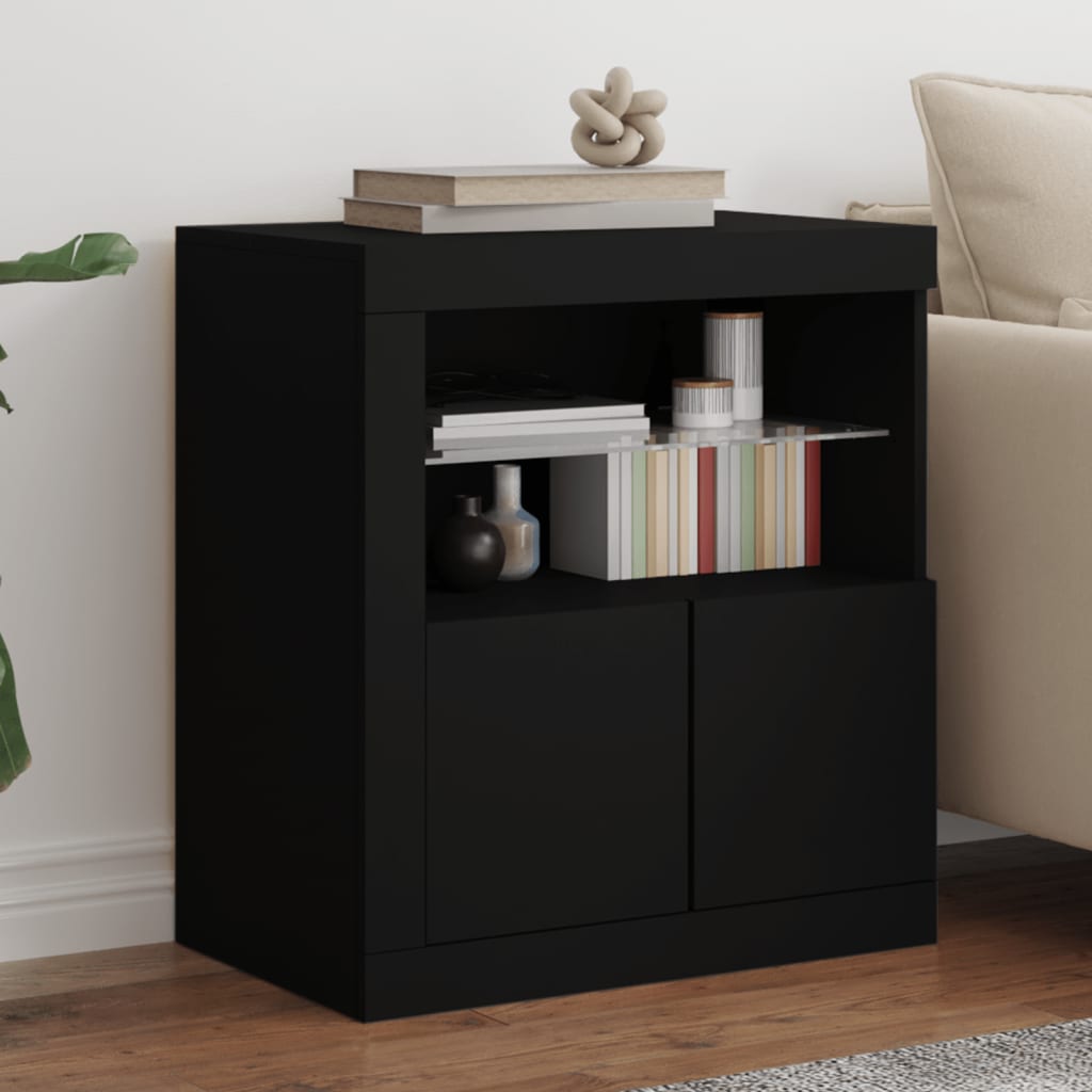 vidaXL Servantă cu lumini LED, negru, 60,5x37x67 cm vidaXL Servantă cu lumini LED, negru, 60,5x37x67 cm