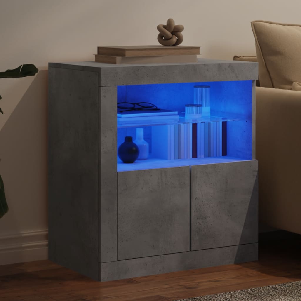 vidaXL Servantă cu lumini LED, gri beton, 60,5x37x67 cm vidaXL Servantă cu lumini LED, gri beton, 60,5x37x67 cm