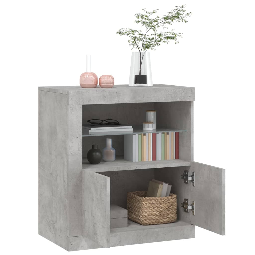 vidaXL Servantă cu lumini LED, gri beton, 60,5x37x67 cm vidaXL Servantă cu lumini LED, gri beton, 60,5x37x67 cm