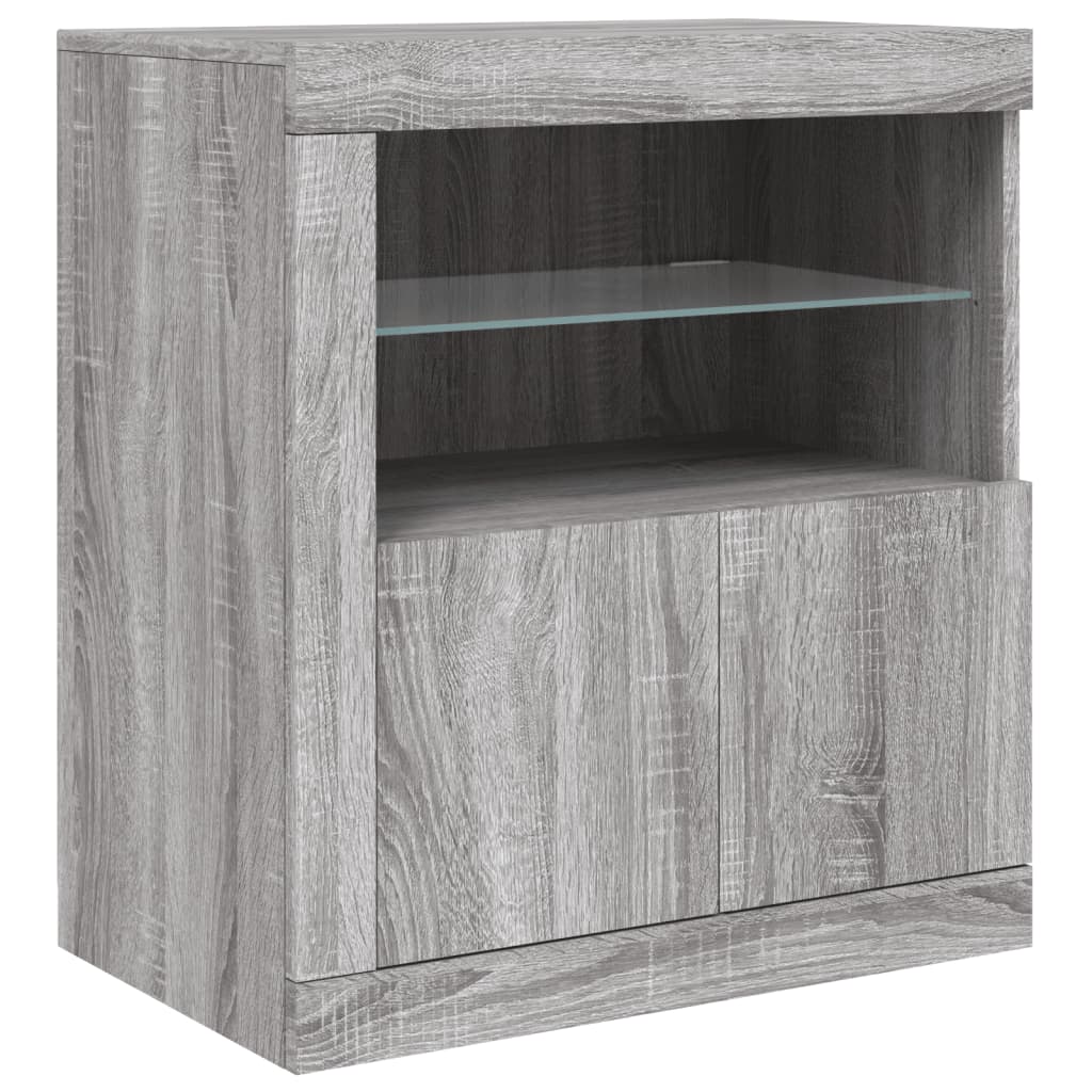 vidaXL Servantă cu lumini LED, gri sonoma, 60,5x37x67 cm vidaXL Servantă cu lumini LED, gri sonoma, 60,5x37x67 cm