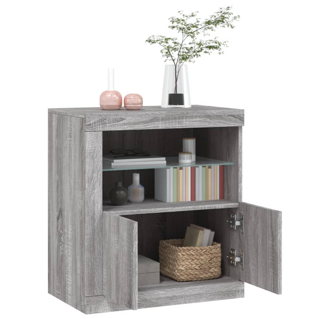 vidaXL Servantă cu lumini LED, gri sonoma, 60,5x37x67 cm vidaXL Servantă cu lumini LED, gri sonoma, 60,5x37x67 cm