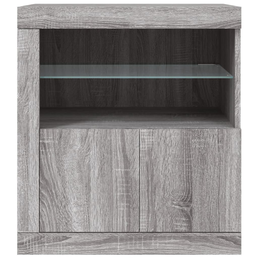 vidaXL Servantă cu lumini LED, gri sonoma, 60,5x37x67 cm vidaXL Servantă cu lumini LED, gri sonoma, 60,5x37x67 cm