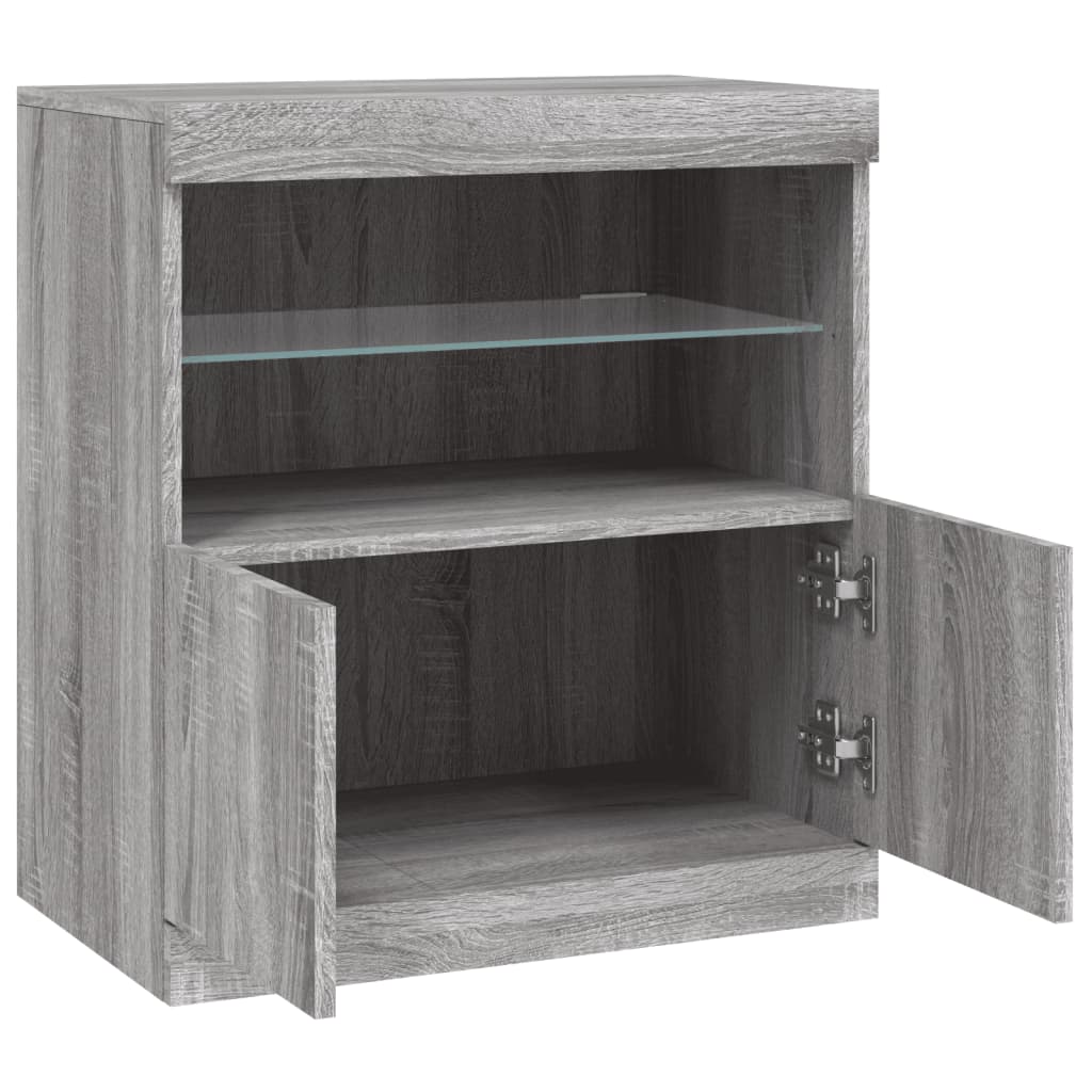 vidaXL Servantă cu lumini LED, gri sonoma, 60,5x37x67 cm vidaXL Servantă cu lumini LED, gri sonoma, 60,5x37x67 cm