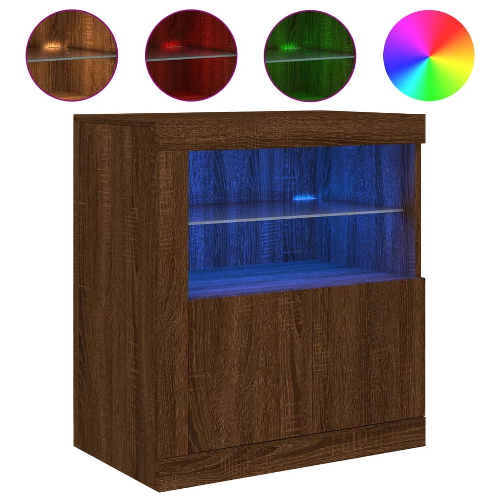 vidaXL Servantă cu lumini LED, stejar maro, 60,5x37x67 cm