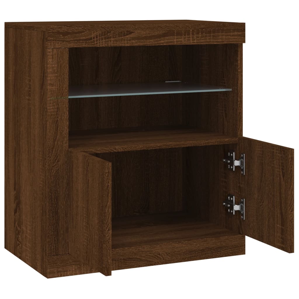vidaXL Servantă cu lumini LED, stejar maro, 60,5x37x67 cm