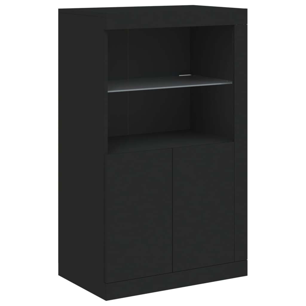 vidaXL Dulap lateral cu lumini LED, negru, lemn prelucrat vidaXL Dulap lateral cu lumini LED, negru, lemn prelucrat