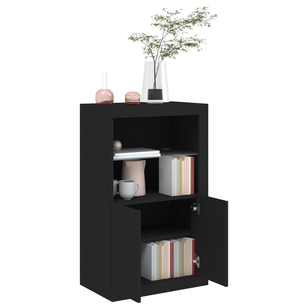 vidaXL Dulap lateral cu lumini LED, negru, lemn prelucrat vidaXL Dulap lateral cu lumini LED, negru, lemn prelucrat