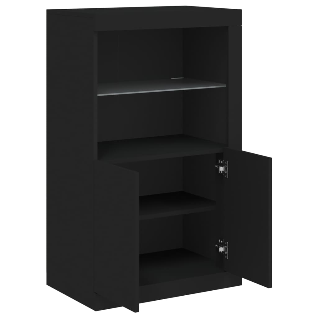 vidaXL Dulap lateral cu lumini LED, negru, lemn prelucrat vidaXL Dulap lateral cu lumini LED, negru, lemn prelucrat