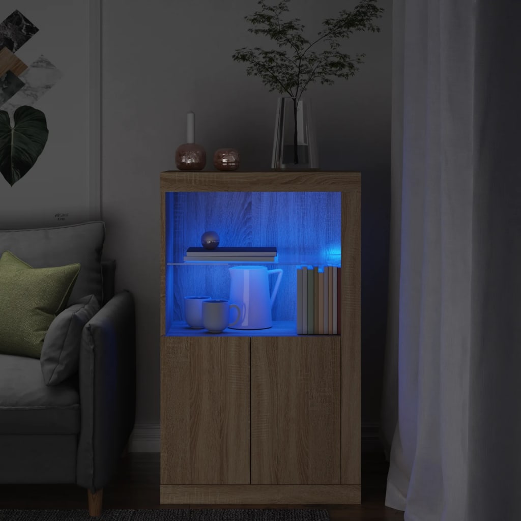 vidaXL Dulap lateral cu lumini LED, stejar sonoma, lemn prelucrat vidaXL Dulap lateral cu lumini LED, stejar sonoma, lemn prelucrat
