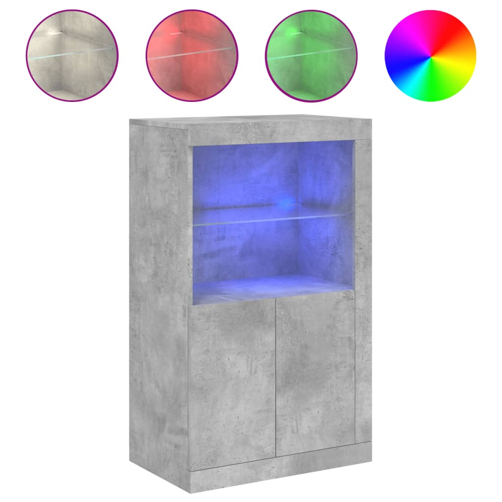 vidaXL Dulap lateral cu lumini LED, gri beton, lemn prelucrat vidaXL Dulap lateral cu lumini LED, gri beton, lemn prelucrat