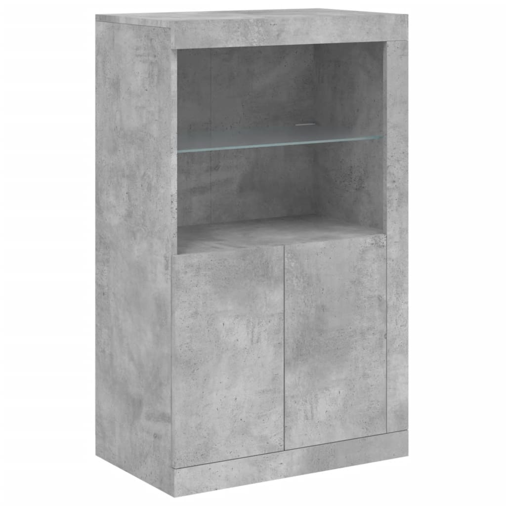 vidaXL Dulap lateral cu lumini LED, gri beton, lemn prelucrat vidaXL Dulap lateral cu lumini LED, gri beton, lemn prelucrat