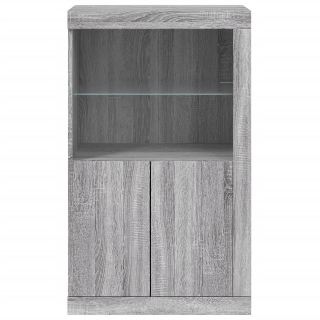 vidaXL Dulap lateral cu lumini LED, gri sonoma, lemn prelucrat vidaXL Dulap lateral cu lumini LED, gri sonoma, lemn prelucrat