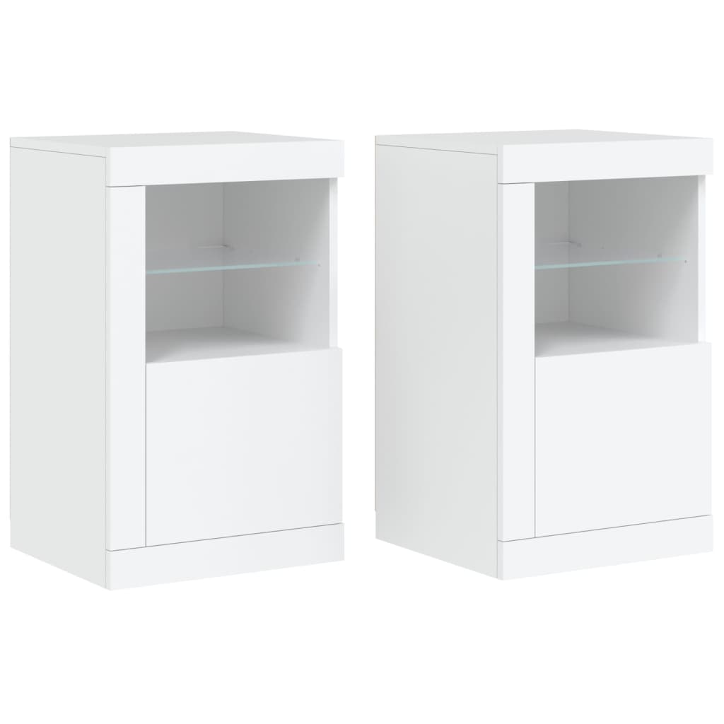 vidaXL Dulapuri laterale cu lumini LED 2 buc. alb lemn prelucrat
