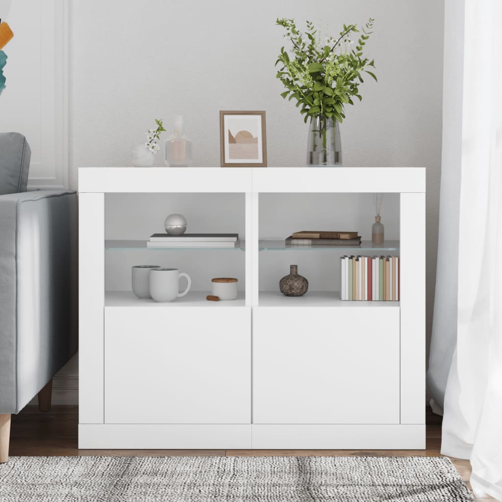 vidaXL Dulapuri laterale cu lumini LED 2 buc. alb lemn prelucrat