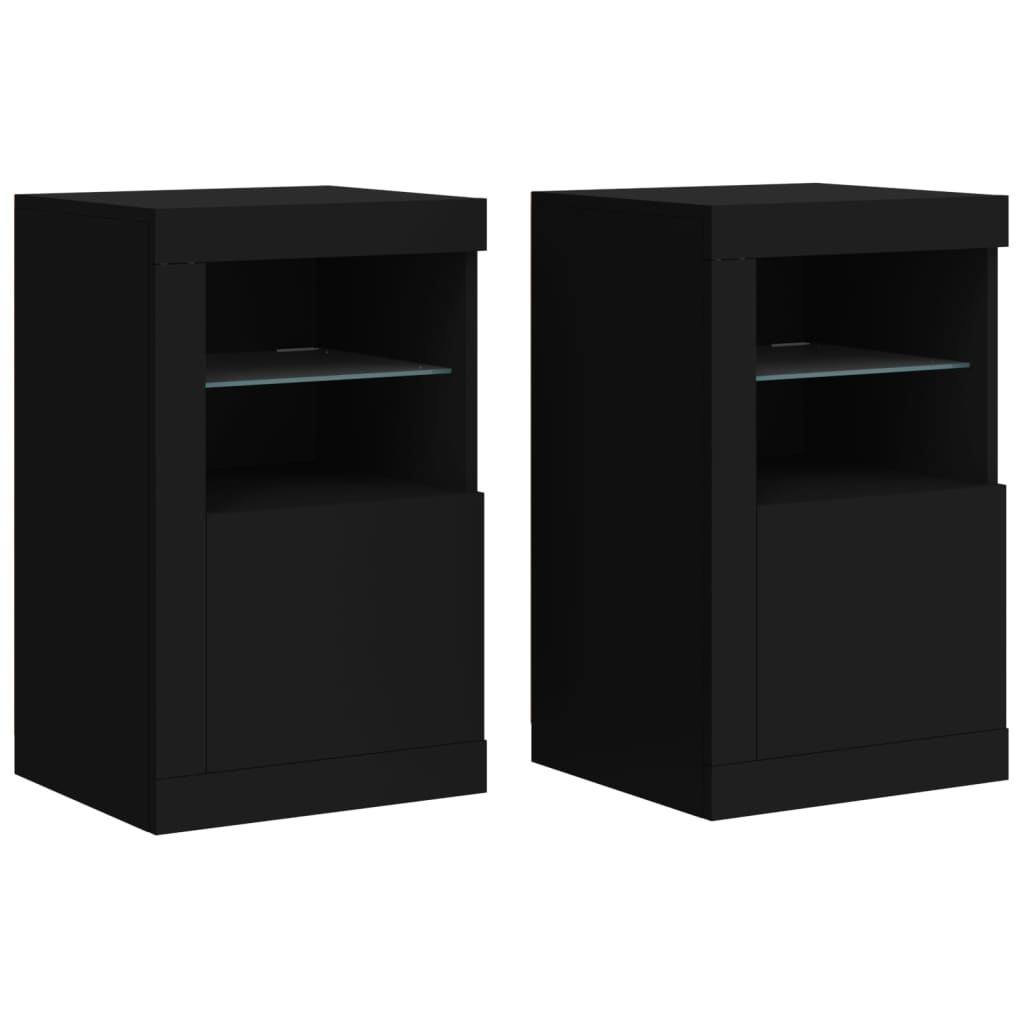 vidaXL Dulapuri laterale cu lumini LED 2 buc. negru lemn prelucrat vidaXL Dulapuri laterale cu lumini LED 2 buc. negru lemn prelucrat