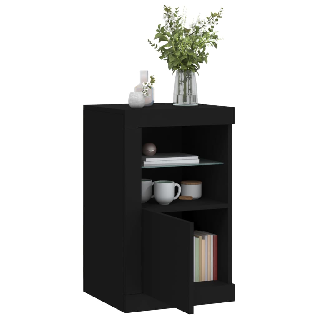 vidaXL Dulapuri laterale cu lumini LED 2 buc. negru lemn prelucrat vidaXL Dulapuri laterale cu lumini LED 2 buc. negru lemn prelucrat