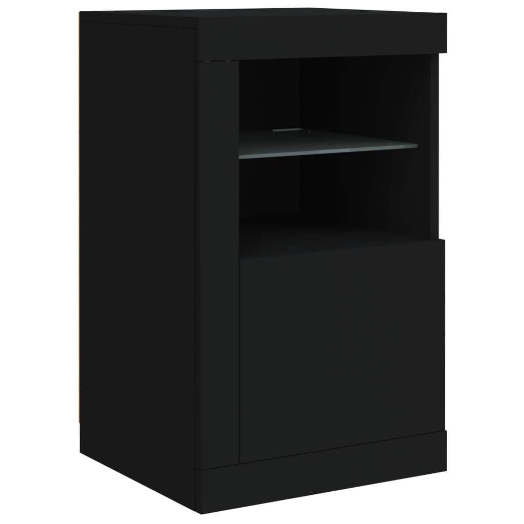 vidaXL Dulapuri laterale cu lumini LED 2 buc. negru lemn prelucrat vidaXL Dulapuri laterale cu lumini LED 2 buc. negru lemn prelucrat