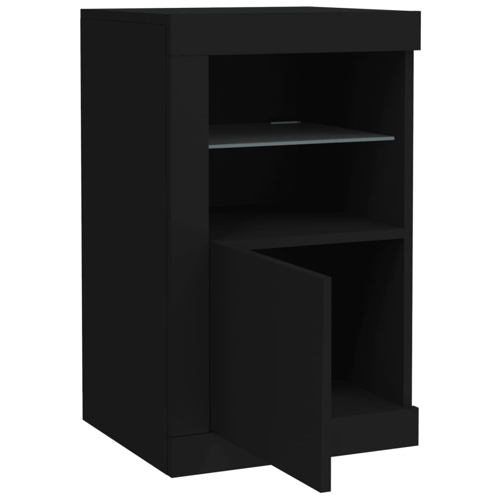 vidaXL Dulapuri laterale cu lumini LED 2 buc. negru lemn prelucrat vidaXL Dulapuri laterale cu lumini LED 2 buc. negru lemn prelucrat