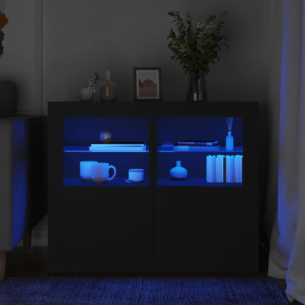 vidaXL Dulapuri laterale cu lumini LED 2 buc. negru lemn prelucrat vidaXL Dulapuri laterale cu lumini LED 2 buc. negru lemn prelucrat