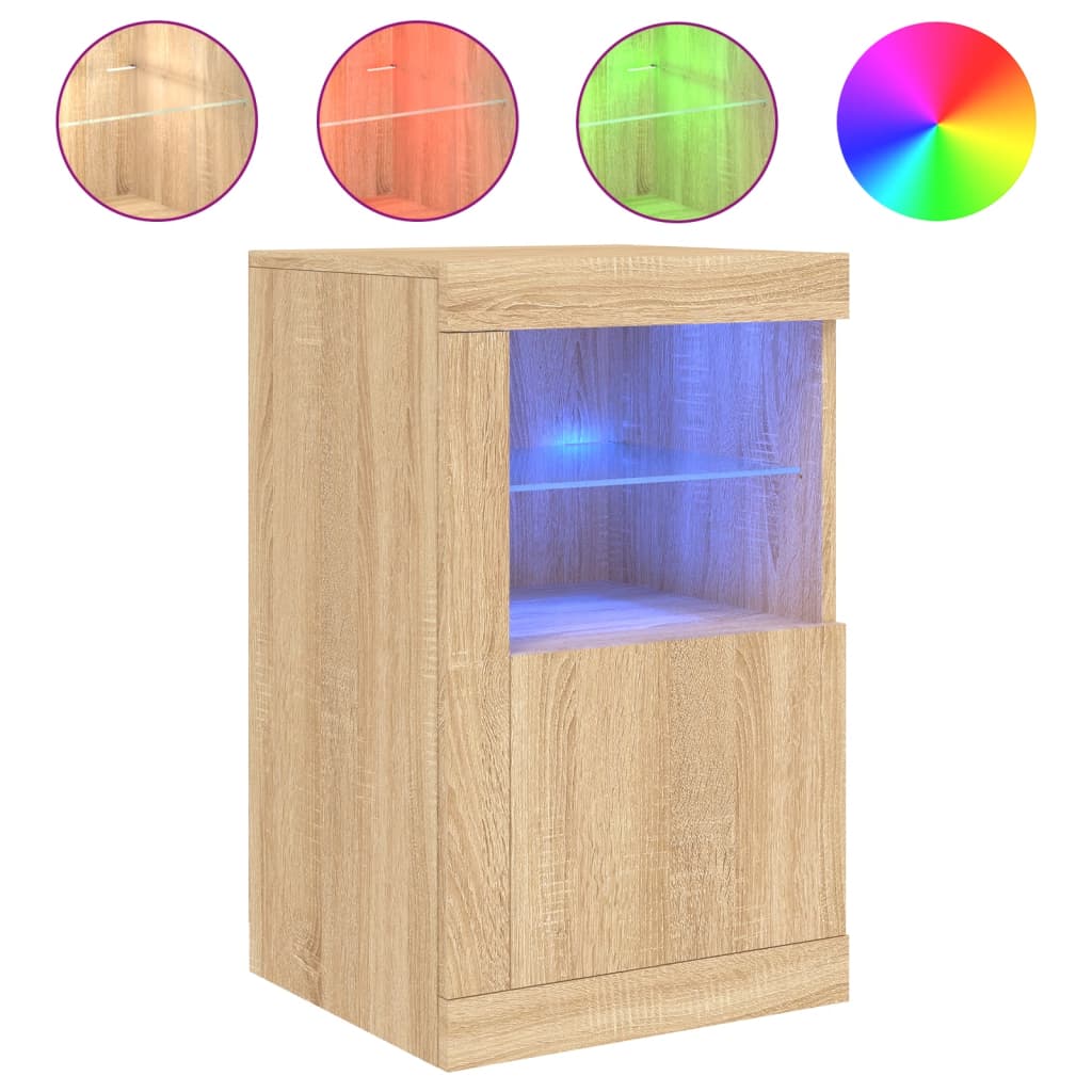 vidaXL Dulap lateral cu lumini LED, stejar sonoma, lemn prelucrat vidaXL Dulap lateral cu lumini LED, stejar sonoma, lemn prelucrat