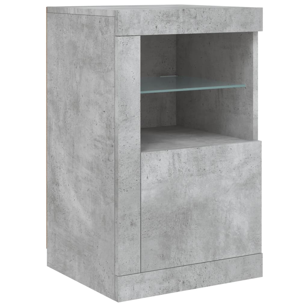vidaXL Dulap lateral cu lumini LED, gri beton, lemn prelucrat vidaXL Dulap lateral cu lumini LED, gri beton, lemn prelucrat
