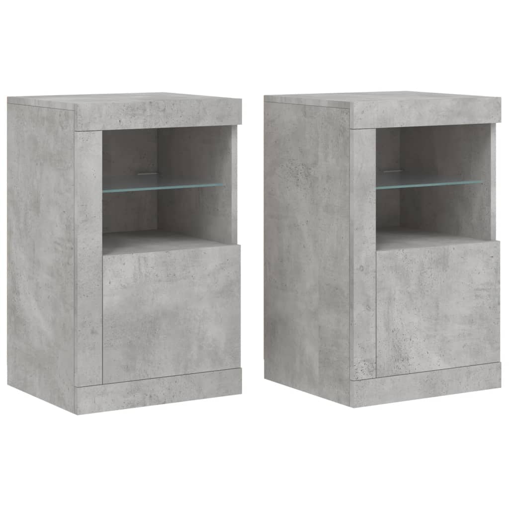 vidaXL Dulapuri laterale cu lumini LED 2 buc. gri beton lemn prelucrat vidaXL Dulapuri laterale cu lumini LED 2 buc. gri beton lemn prelucrat