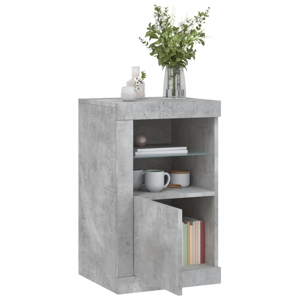 vidaXL Dulapuri laterale cu lumini LED 2 buc. gri beton lemn prelucrat vidaXL Dulapuri laterale cu lumini LED 2 buc. gri beton lemn prelucrat