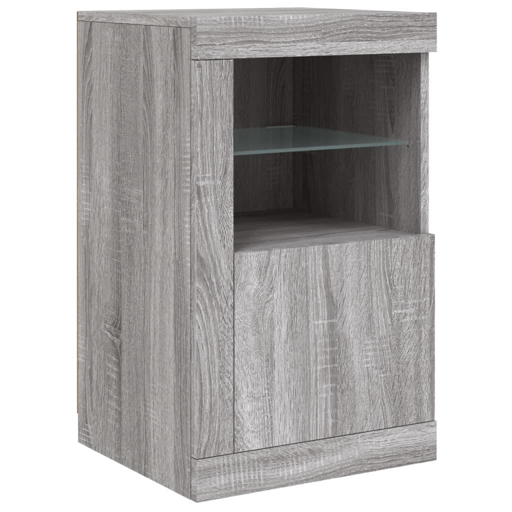 vidaXL Dulap lateral cu lumini LED, gri sonoma, lemn prelucrat vidaXL Dulap lateral cu lumini LED, gri sonoma, lemn prelucrat