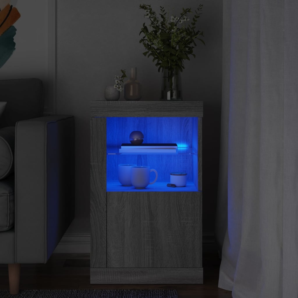 vidaXL Dulap lateral cu lumini LED, gri sonoma, lemn prelucrat vidaXL Dulap lateral cu lumini LED, gri sonoma, lemn prelucrat