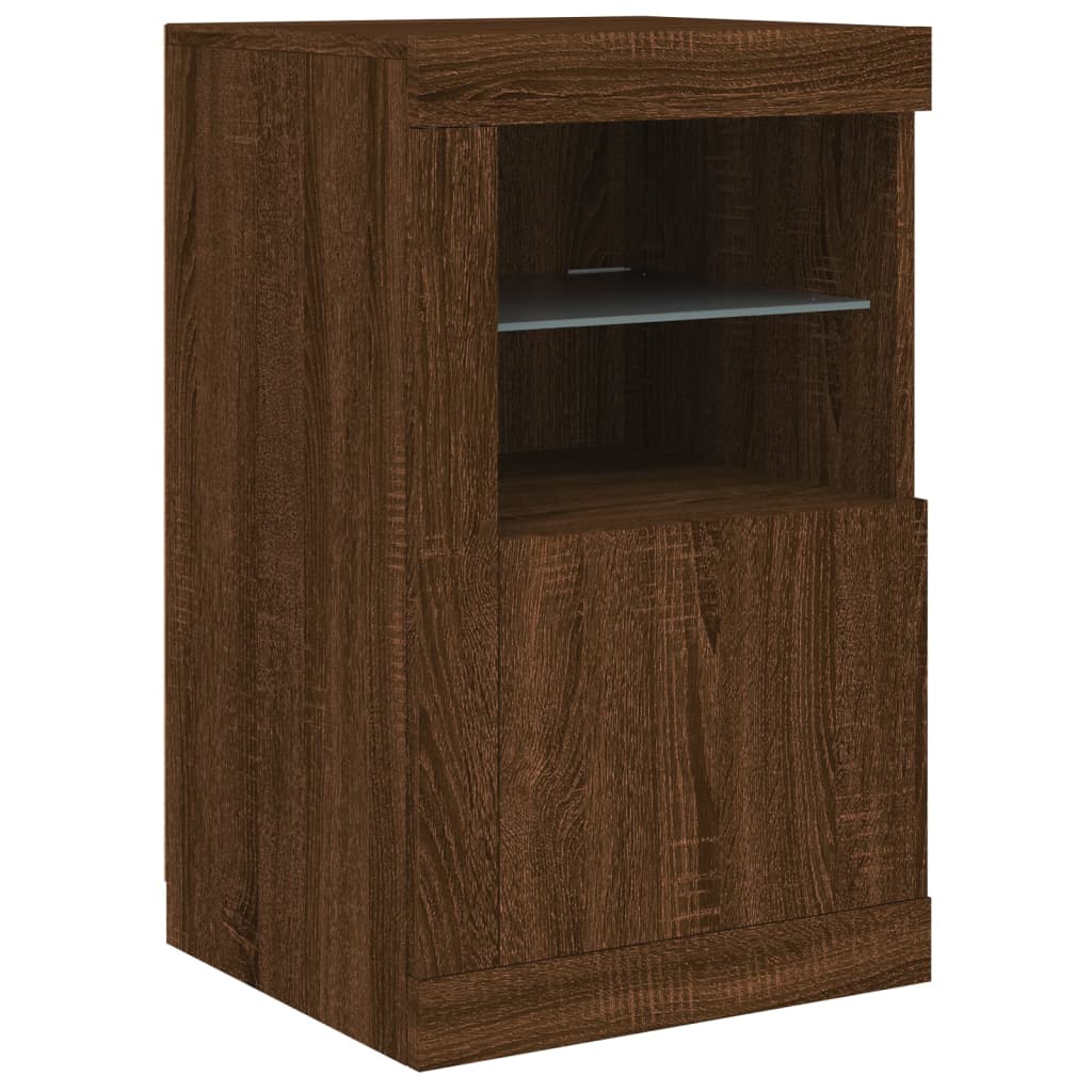 vidaXL Dulap lateral cu lumini LED, stejar maro, lemn prelucrat vidaXL Dulap lateral cu lumini LED, stejar maro, lemn prelucrat