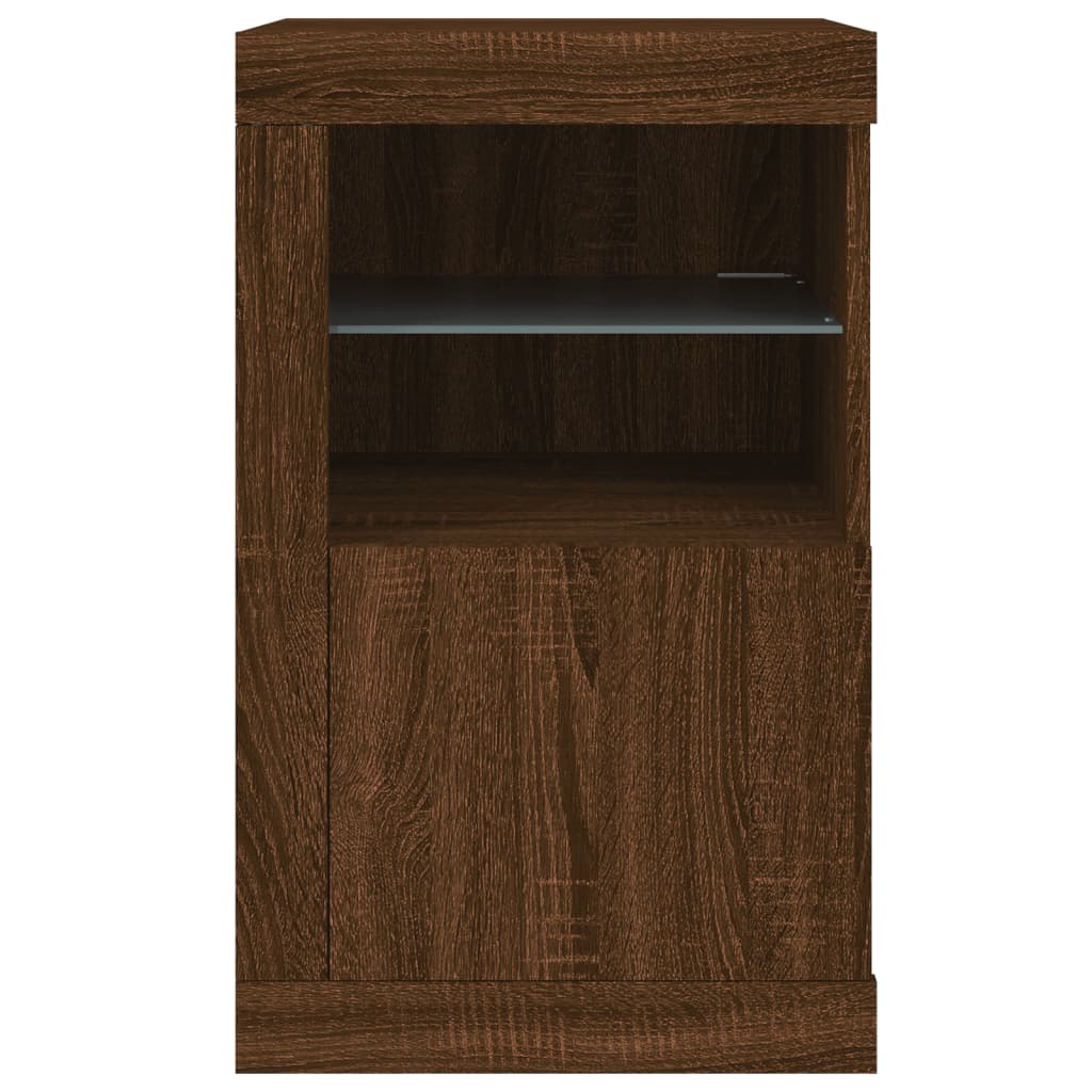 vidaXL Dulap lateral cu lumini LED, stejar maro, lemn prelucrat vidaXL Dulap lateral cu lumini LED, stejar maro, lemn prelucrat