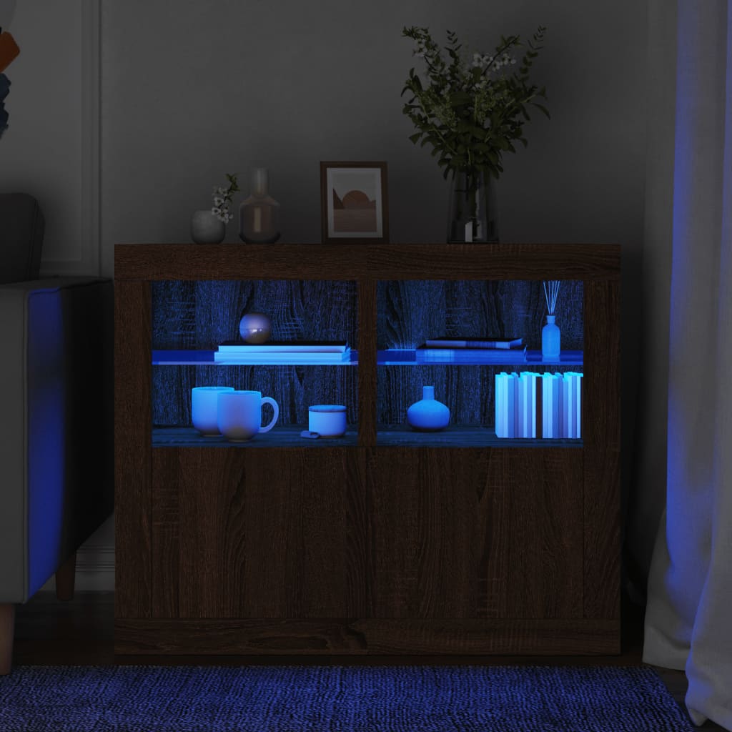vidaXL Dulapuri laterale cu lumini LED 2 buc. stejar maro vidaXL Dulapuri laterale cu lumini LED 2 buc. stejar maro