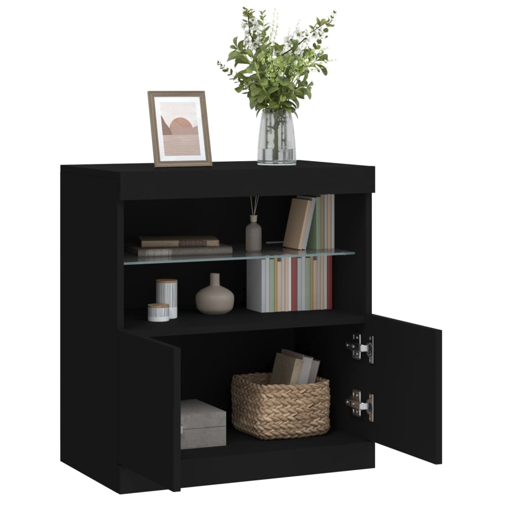 vidaXL Servantă cu lumini LED, negru, 60x37x67 cm vidaXL Servantă cu lumini LED, negru, 60x37x67 cm