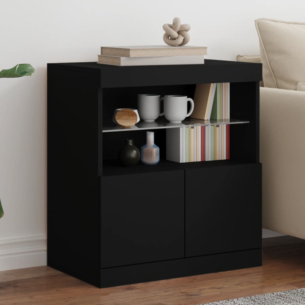 vidaXL Servantă cu lumini LED, negru, 60x37x67 cm vidaXL Servantă cu lumini LED, negru, 60x37x67 cm