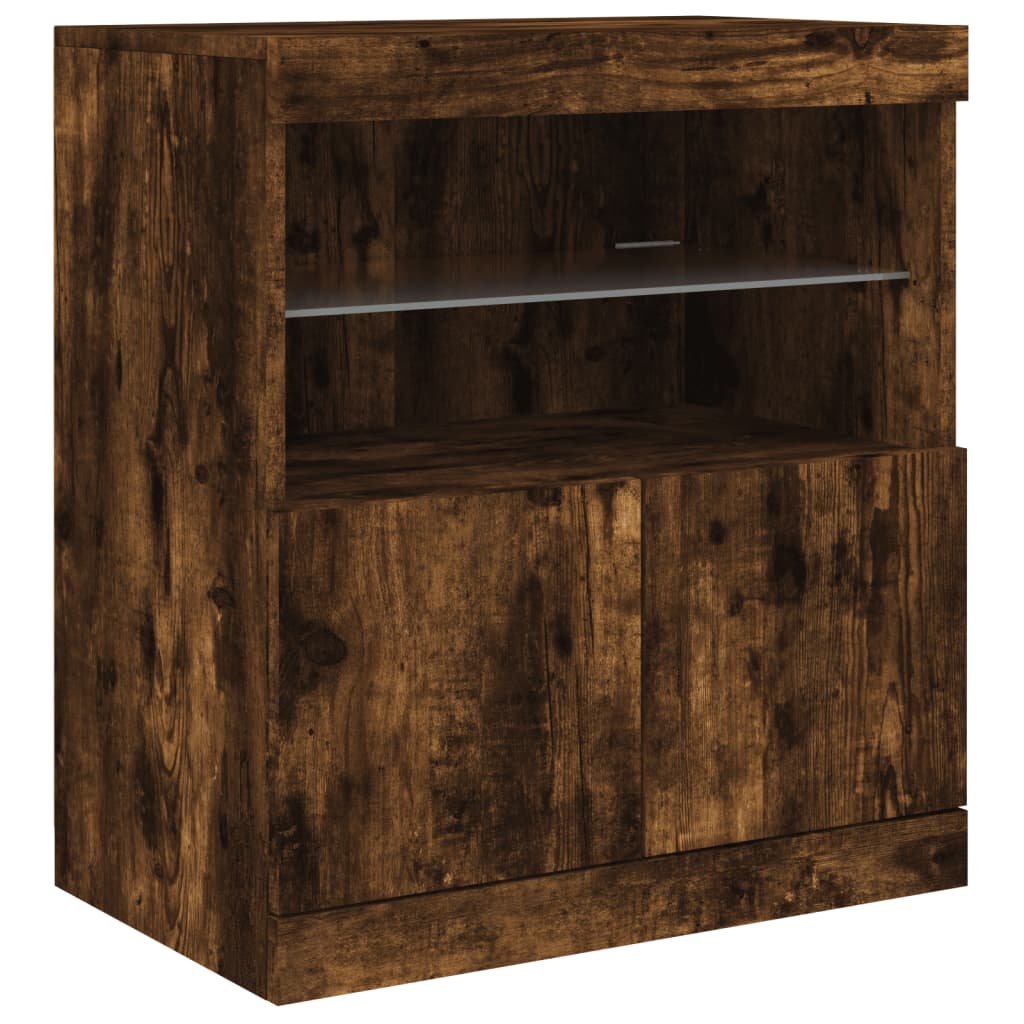 vidaXL Servantă cu lumini LED, stejar fumuriu, 60x37x67 cm vidaXL Servantă cu lumini LED, stejar fumuriu, 60x37x67 cm