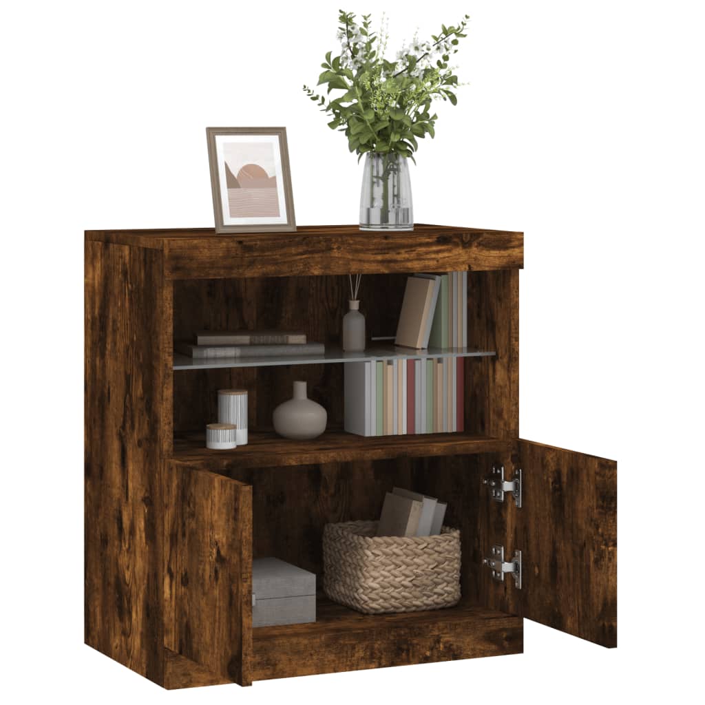 vidaXL Servantă cu lumini LED, stejar fumuriu, 60x37x67 cm vidaXL Servantă cu lumini LED, stejar fumuriu, 60x37x67 cm