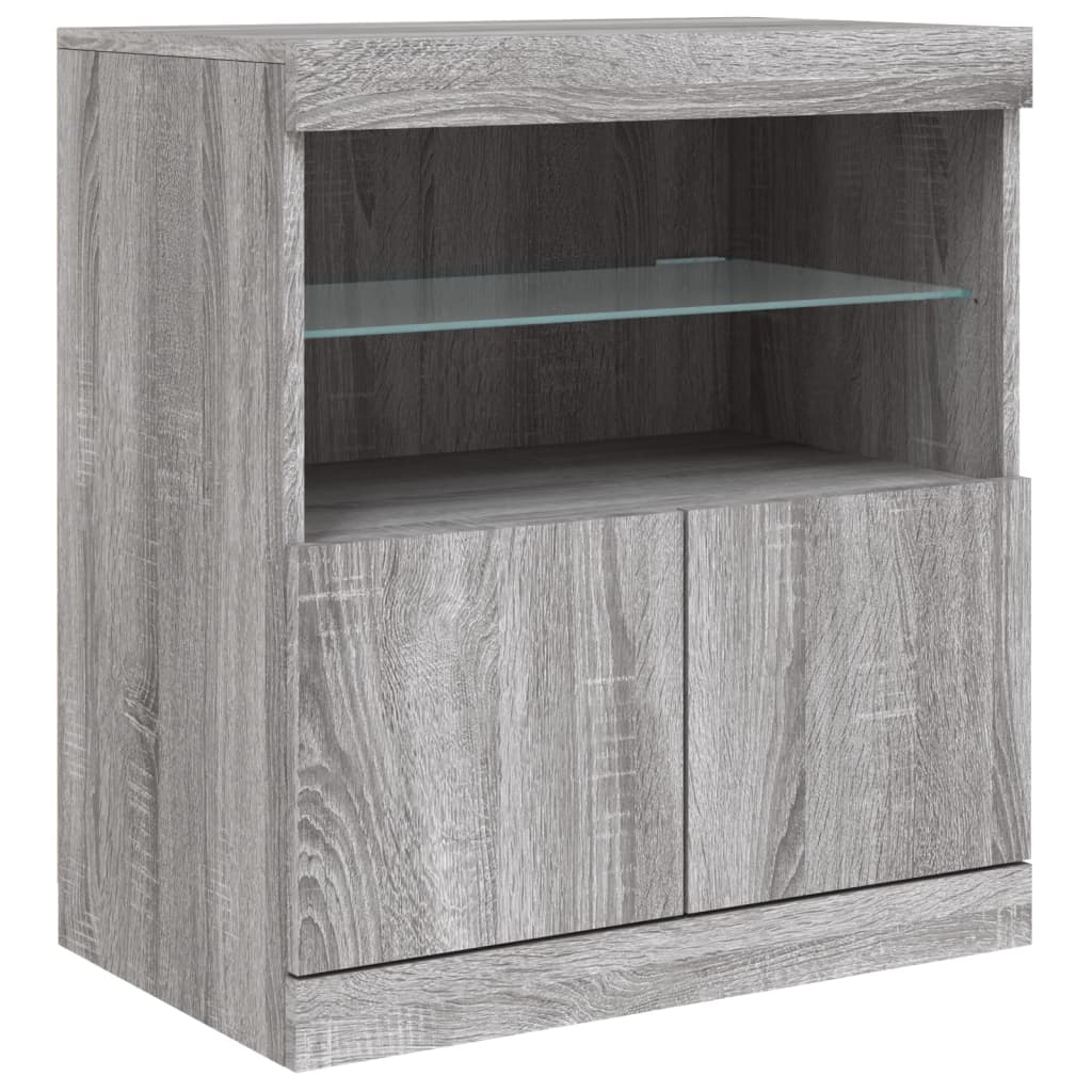 vidaXL Servantă cu lumini LED, gri sonoma, 60x37x67 cm vidaXL Servantă cu lumini LED, gri sonoma, 60x37x67 cm