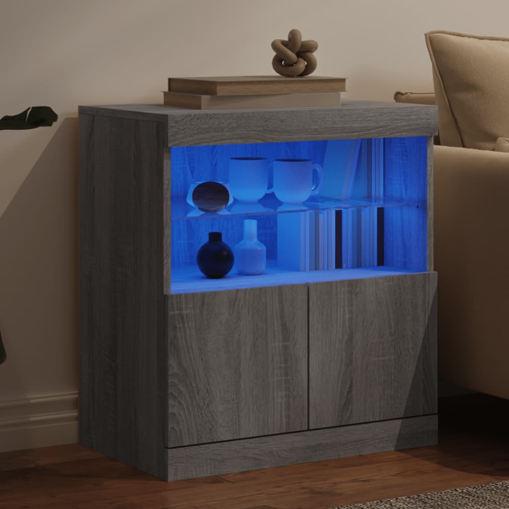 vidaXL Servantă cu lumini LED, gri sonoma, 60x37x67 cm vidaXL Servantă cu lumini LED, gri sonoma, 60x37x67 cm